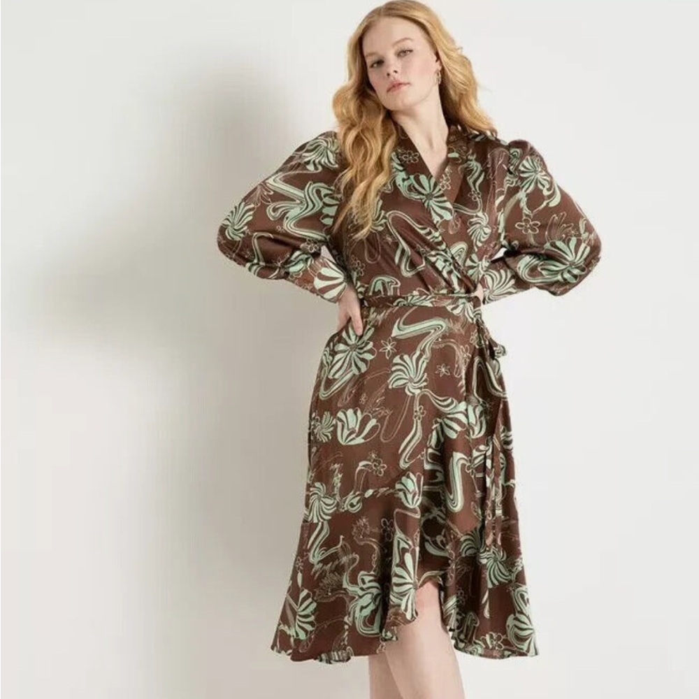 Eloquii Brown Silk Wrap Dress